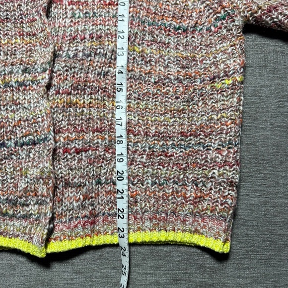 Free People Multicolor Chunky Knit Cardigan Neon Trim Slouchy Fit Size L Boho - Picture 8 of 15